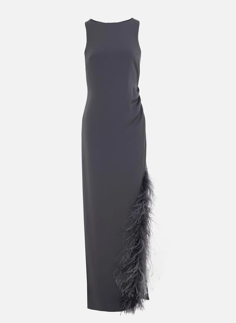 Lichi Maxi combination dress with feathers on the skirt